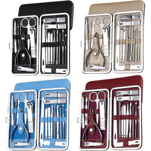 19Pcs/Set Manicure Kit Nail Clippers Set Stainless Steel Professional Grooming Kits Nail Care Tools With Luxurious Travel Case