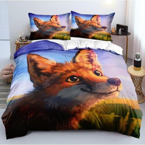 3D White Bed Linens Comforter Cases Duvet Covers Set Pillow Shames Full King Queen Double Size Custom Animal Fox Bedding Sets