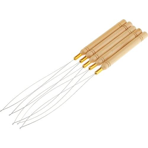 5 Pieces Professional 5Pcs Micro Rings Wooden Handle Loop Needle Extension Hook Threader Tools Set