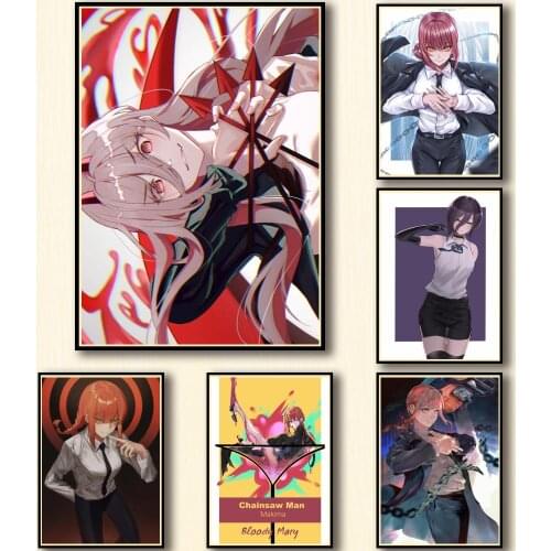 50 Designs Anime Chainsaw Man Whitepaper Poster Artwork Fancy Wall Sticker for Coffee House Bar 1