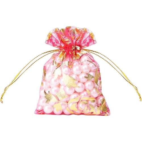 50pcs Voile Gift Christmas Bags Jewelry Packing 7X9cm 9X12cm 11X16cm 13X18cm Gold Color Rose Organza Bag Wedding