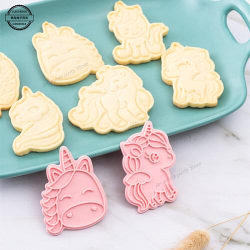 6Piece Unicorn Cookie Set 3d Bakeware Cartoon Model Skull Mold Plastic Extrusion Fun Baking Tool Cute Party Halloween Decoration