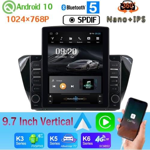 Android auto Nano+IPS 9.7" Vertical Style Car Media GPS CarPlay Android 10 360 Camera Radio For Skoda Superb 2015-2019 PX6 4+64G