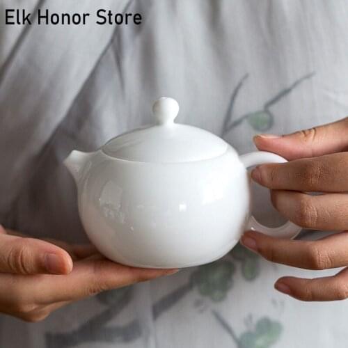 Japanese Style White Pottery Teakettle Personal Handmade Thin Tire Teapot Contracted Pottery Kung Fu Tea Teaware
