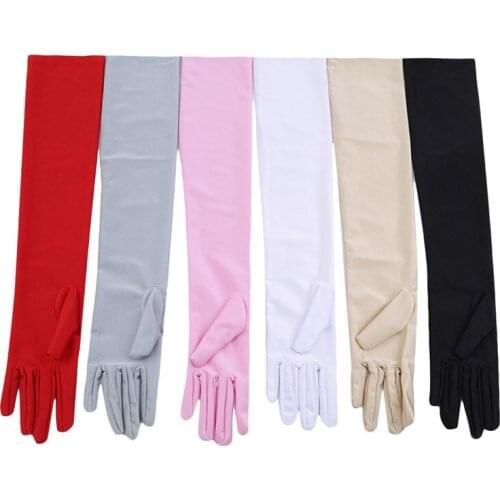 Fashion Long Gloves Satin Opera Evening Party Prom Costume Glove Black White Pink Gray Beige Red 2021 New Hot Sale