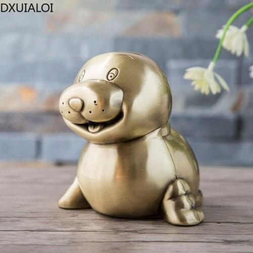 Home decoration retro simple green bronze metal crafts personality creative sea lion piggy bank cute children piggy bank