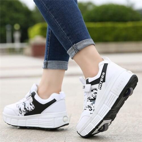 Student Girls Childrens Automatic Roller Shoes Boys Sneakers Sneakers Adult Two-wheeled Deformation Shoes shoelace wheels