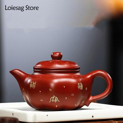 Loiesag 190ml Yixing Purple Clay Teapot Eight Faced Exquisite Raw Ore Dahongpao Handmade Blessing Zisha Teapots Kung Fu Tea Set