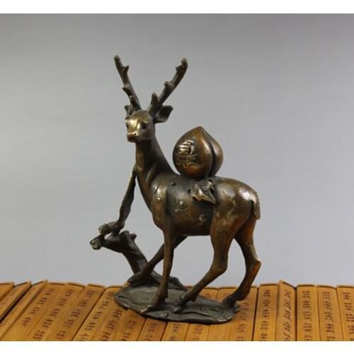 The copper deer bat back Peach-Shaped Mantou bronze ornaments carved gods birthday gifts s collection promotionroom Art Statue