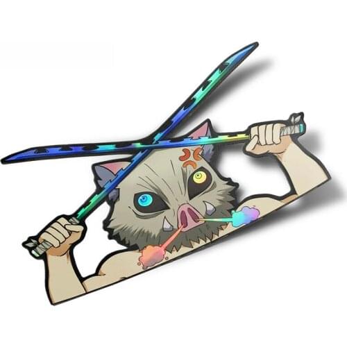 Cartoon Car Sticker Hashibira Inosuke Peeker Vinyl JDM Graffiti Peeking Car Window No Reflective Decal 13cm X 8cm