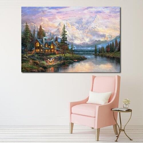 JQHYART Wall Art Picture Home Decor Modern Thomas Kinkade Cathedral Mountain Canvas Painting No Frame Paintings On Canvas