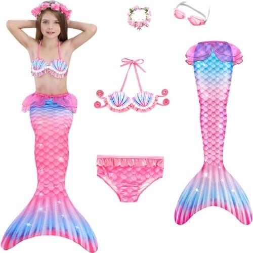 2021 New Girl Mermaid Tail Princess Dress Kids Bikini Set Halloween Birthday Christmas Cosplay Mermaid Costume Children Swimsuit
