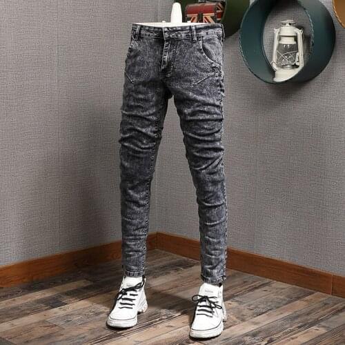 Newly Designer Fashion Men Jeans Retro Black Gray Elastic Slim Fit Casual Denim Pencil Pants Korean Style Streetwear Jeans Men