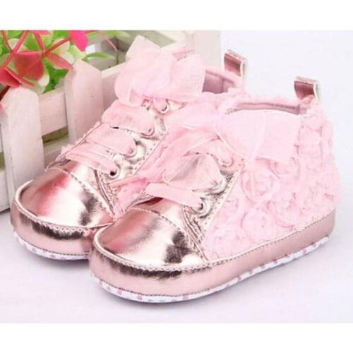0-18M Newborn Baby Girls Shoes PU Leather Non Slip Pink Lace Floral Embroidered Shoes Prewalker Walking Toddler Kids Shoes