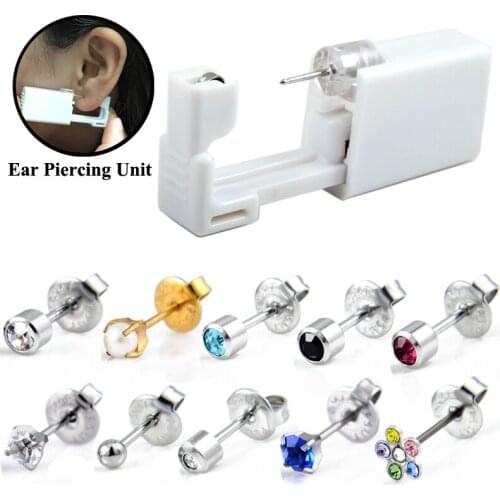1PC Disposable Ear Piercing Units 316l Surgical Steel Sterilized With CZ Crystal Earring Stud Body Piercing Jewelry Gun Tools