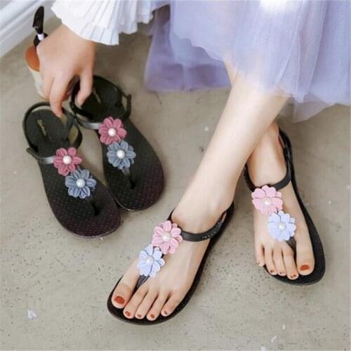 PXELENA 6 Colors Sweet Lolita Flower Pearl Girls Beach Sandals Thong Flip Flops Ankle Strap Flat Comfort Soft Shoes Women 2019