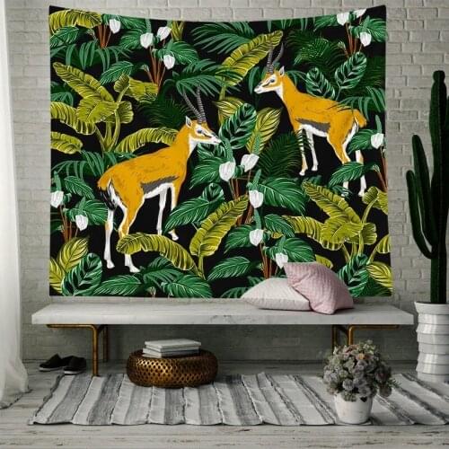 Tropical Flower Plant Leaf Tapestry Wall Hanging Antelope Animal Print Tapestrys For Home Room Decor 95*73cm