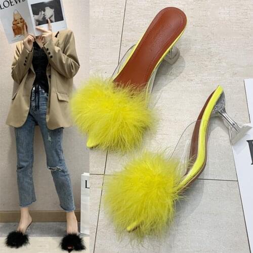 For New summer solid color pumps PVC transparent crystal high heels sandals and slippers wild pointed feather high heels