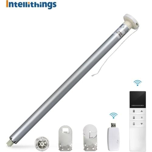 Intellithings WiFi Smart Rechargeable Tubular Motor Roller Shade Automatic Curtain Tuya App Alexa Google Home for 38mm Tube