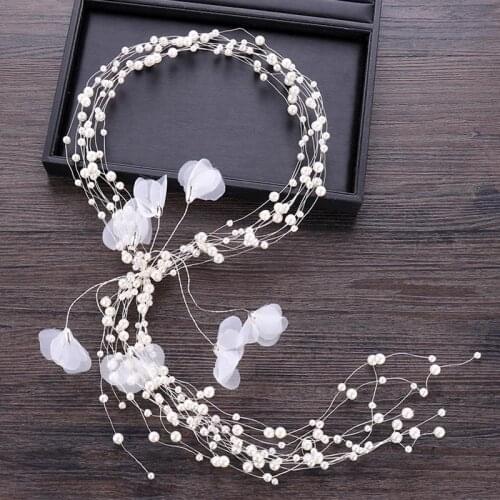 Gorgeous Silver Crystal Long Bridal Headband Handmade Silk Floral Headpiece Head Piece Wedding Hair Accessories LL@17