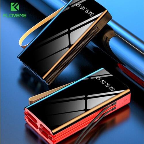 30000 mAh Power Bank Built in 4 Cables Mirror LED Display Fast Portable Charger For iPhone Xiaomi PoverBank 5 Devices Charger
