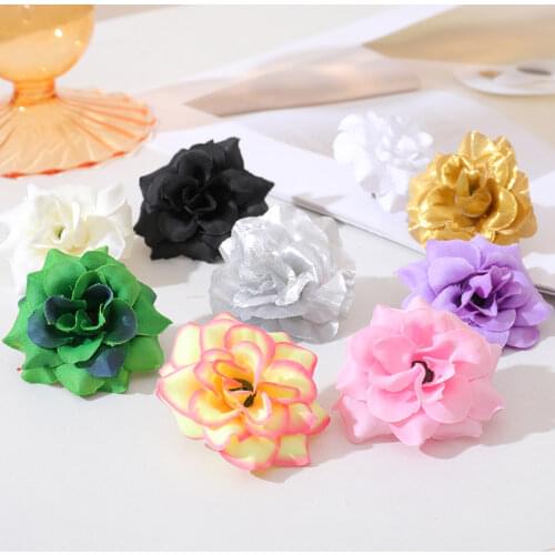 10Pcs 3 Layer Gold Handmade Mini Artificial Silk Rose Flowers Heads DIY Scrapbooking Garland Fake Flower For Wedding Decorative