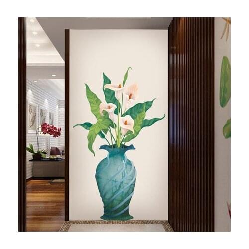 115*160CM 3D Horseshoe Lotus Vase Living Room Home Decoration Vinly Wall Stickers Flowers Bedroom Bathroom Home Decor Posters