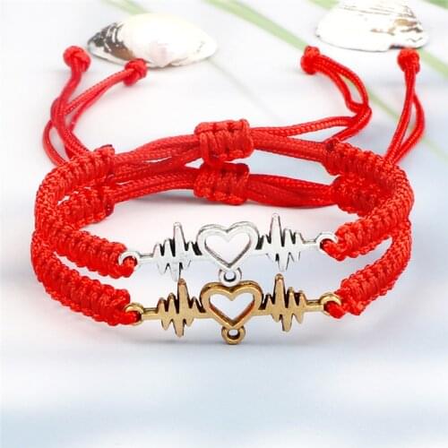 2Pcs/Set Lucky Red String Bracelet Women Men Handmade Braided Rope ECG Charm Adjustable Bracelets Couple Friendship Wish Jewelry
