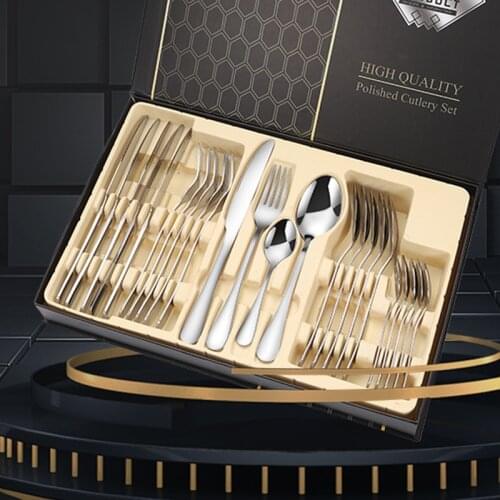 24 pcs High Quality Dinnerware Set Stainless Steel Cutlery Mirror Silverware Knife Fork Spoon Tableware Hotel Home Flatware Set