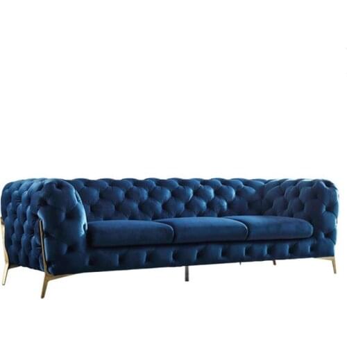 Modern American Navy Blue Crushed Velvet 3 seater Furniture Nordic style three person living room high grade velvet sofa