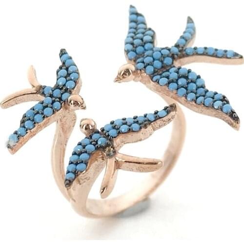 3 Three Dovetail Turquoise Gemstone Silver Ring