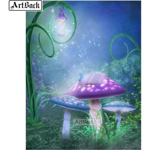 5d diamond painting mushroom purple landscape cross stitch full square / round diamond mosaic canvas diamond art