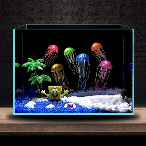 Aquarium Fish Tank Glowing Floating Jellyfish Ornament Decoration Effect Small Silicone Artificial Coral Plant Colorful Decor