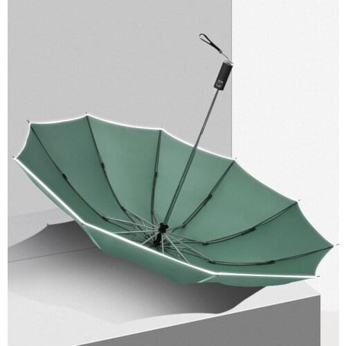 Automatic Reverse Folding Men Business Umbrella Travel Portable Windproof Folding Parasol for Women With Safety Reflective Fluor