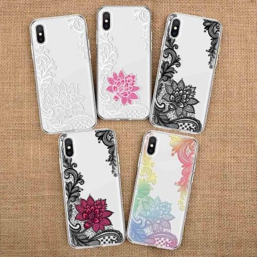 Ultra Thin Lace Flower Phone Case Painted Clear Soft TPU Silicone Protective Back Cover Skin for Samsung Galaxy A10 A20 A30 A40