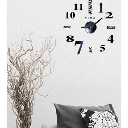 DIY Personality Nordic style simple long needle digital 3D wall clock living room home fashion clock Mirror Wall Clocks Hanging