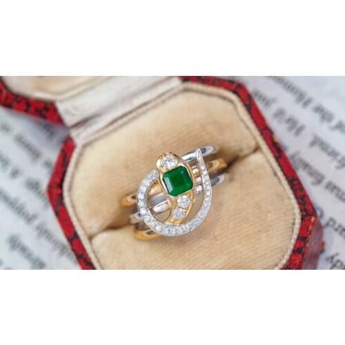 JL516 Fine Jewelry Solid 18K Nature Green Emerald Gemstones 0.37ct and Diamonds Rings for Women Fine Jewelry Presents