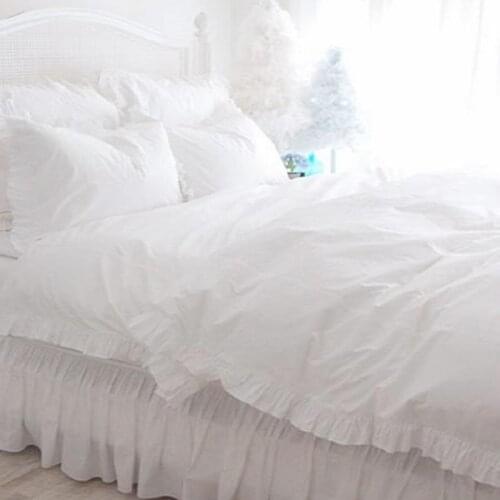 Full white ruffle lace bedding set luxury princess bedding satin drill cotton duvet cover elegant bedspread bed sheet pillowcase
