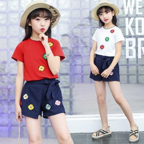 Girls Clothes Set Summer Flowers Short Sleeve T-shirt+Short Pants Children Clothing For Girls Teen Kids Clothes 4 6 8 10 12 year