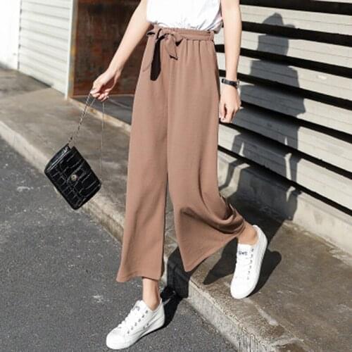 2021 Women Casual Loose Wide Leg Pant Womens Elegant Fashion Preppy Style Trousers Female Pure Color Females New Palazzo Pants