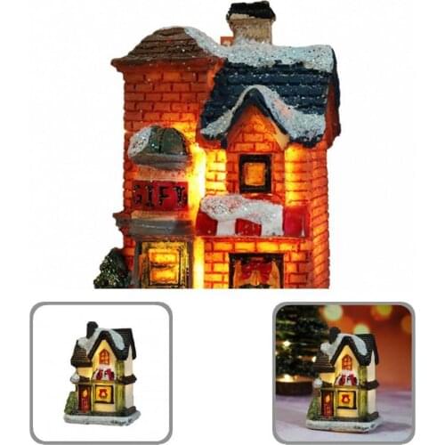 Colourful 1Set Beautiful Christmas Light House Ornament Resin Christmas House Figurine Durable Holiday Decoration