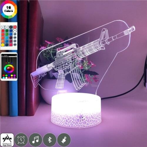 Creative Pistol Image Night Light LED USB 3D Illusion Nightlight Boys Room Table Lamp Kids Birthday Gift Atmosphere Decoration