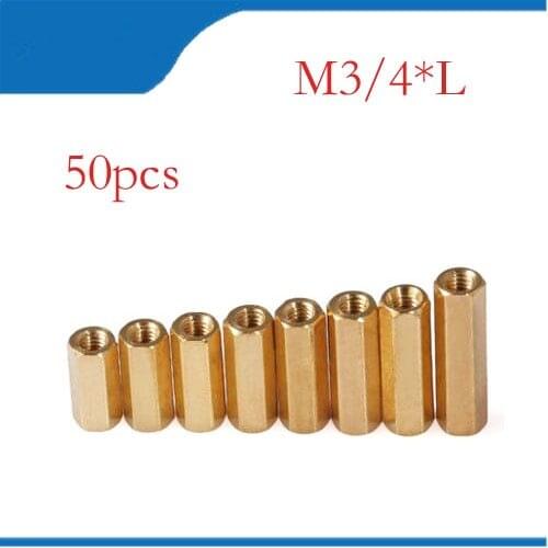 Copper pillar 50Pcs M3 M4 Double-pass Studs Copper Pillars Through-holes Standoff Screw Spacers Isolation Spacing Screw