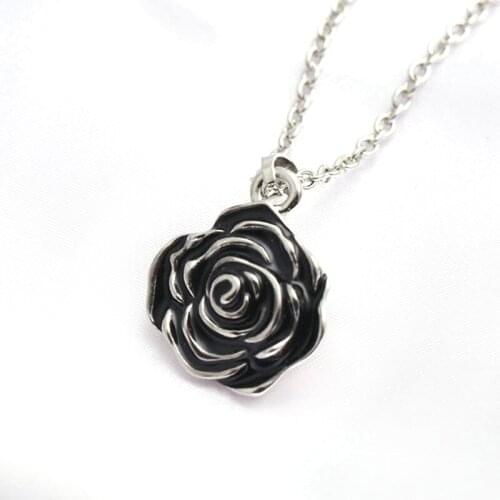 Fashion Black Rose Flower Pendant Necklace 316 Stainless Steel Choker Charm For Ashes Urn Jewelry Memorial Pendant