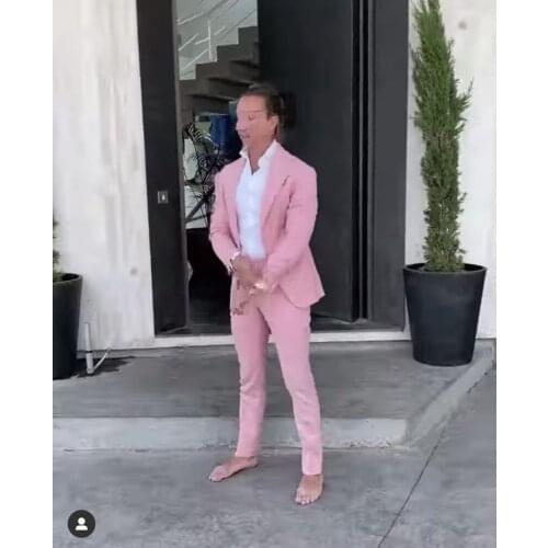 Fashion Pink Men Suits Wedding Costume Homme Tuxedo Groom Man Slim Fit Blazer Groomsmen Suit Terno Masculino 2 Pcs Jacket Pant