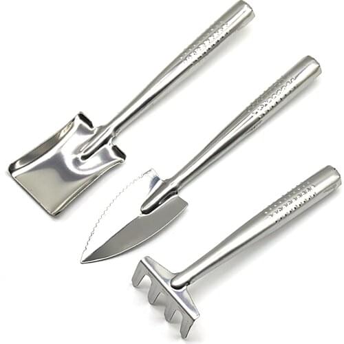 3pcsStainless Steel Planting Tool Set Garden Shovel Rake Metal Head Gardener Mini Garden Bonsai Tools