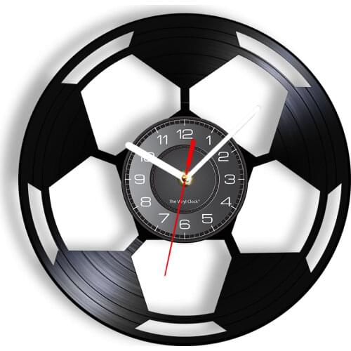 Soccer Ball Wall Art Home Decor Wall Clock Football Black & White Classic Ball Vintage Vinyl Record Wall Clock Soccer Lover Gift