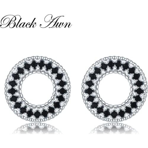 2020 New Classic 925 Sterling Silver Natural Black Spinel Engagement Stud Earrings for Women Fine Jewelry Bijoux T199