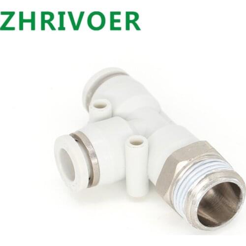 OD 4 6 8 10 12mm - M5 1/8'' 1/4'' 3/8'' 1/2''PD White Plastic Quick Insertion Pneumatic Element T-type Three-Way Threaded Joint