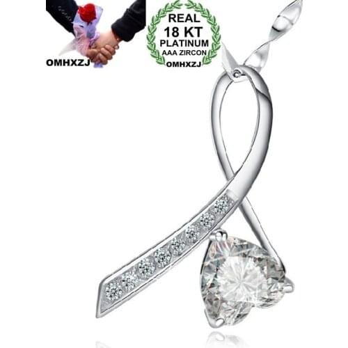 OMHXZJ Wholesale European Fashion Woman Girl Party Wedding Gift Amethyst AAA Zircon 18KT White Gold Necklace Pendant Charm CA258